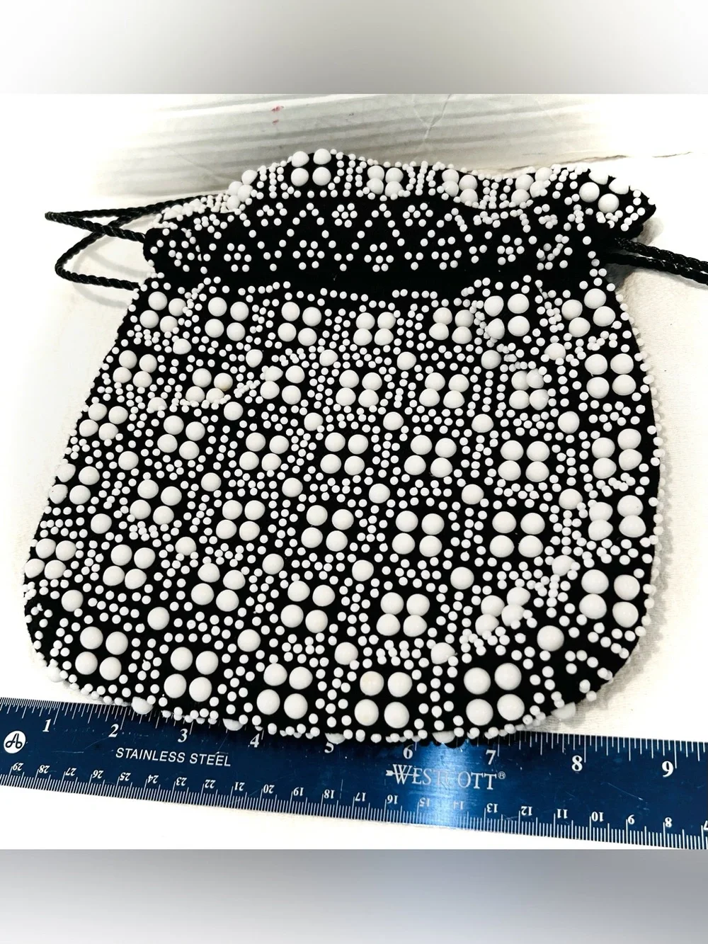Vintage Beaded Candy Dot Reversible Drawstring Pouch Bag Purse Hippie Whimsical